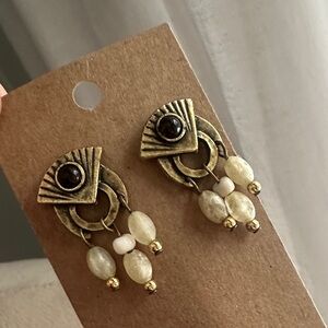 Vintage Antique Gold Tone Deco Dangle Mini Post Earrings